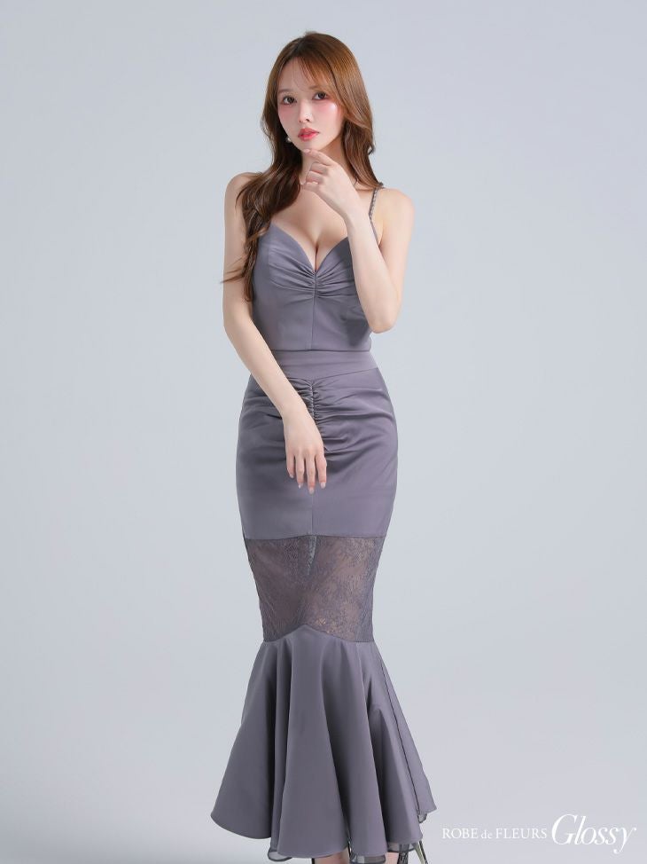 Glossy ローブドフルールグロッシー サテンレースマーメイドセットアップロングキャバドレス gl4110-c