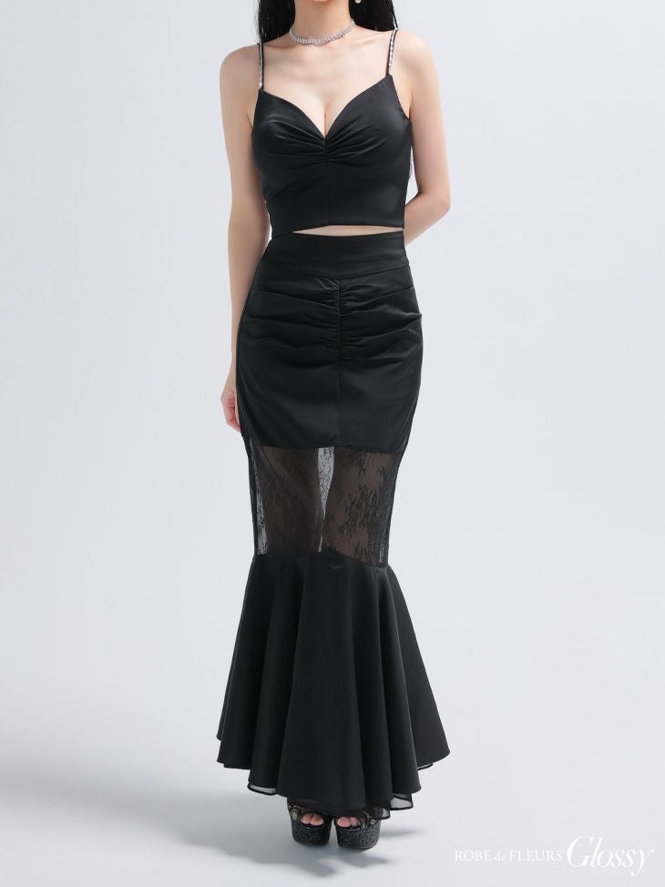 Glossy ローブドフルールグロッシー サテンレースマーメイドセットアップロングキャバドレス gl4110-c