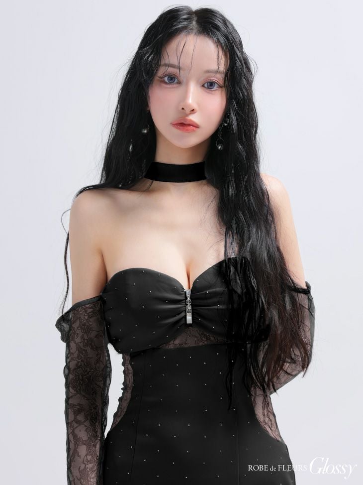 Glossy ローブドフルールグロッシー レースベアチョーカータイトミニキャバドレス 【袖取り外し可能】 gl4100