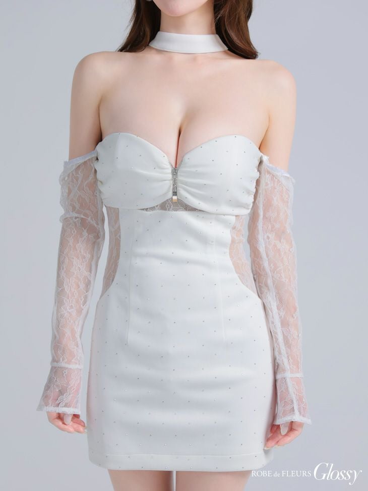 お値下げ対応可♡ ROBEdeFLEURSレースベアチョーカータイトミニドレス Glossy ローブドフルールグロッシー レースベアチョーカータイトミニ