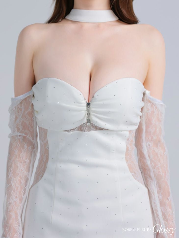 Glossy ローブドフルールグロッシー レースベアチョーカータイトミニキャバドレス 【袖取り外し可能】 gl4100