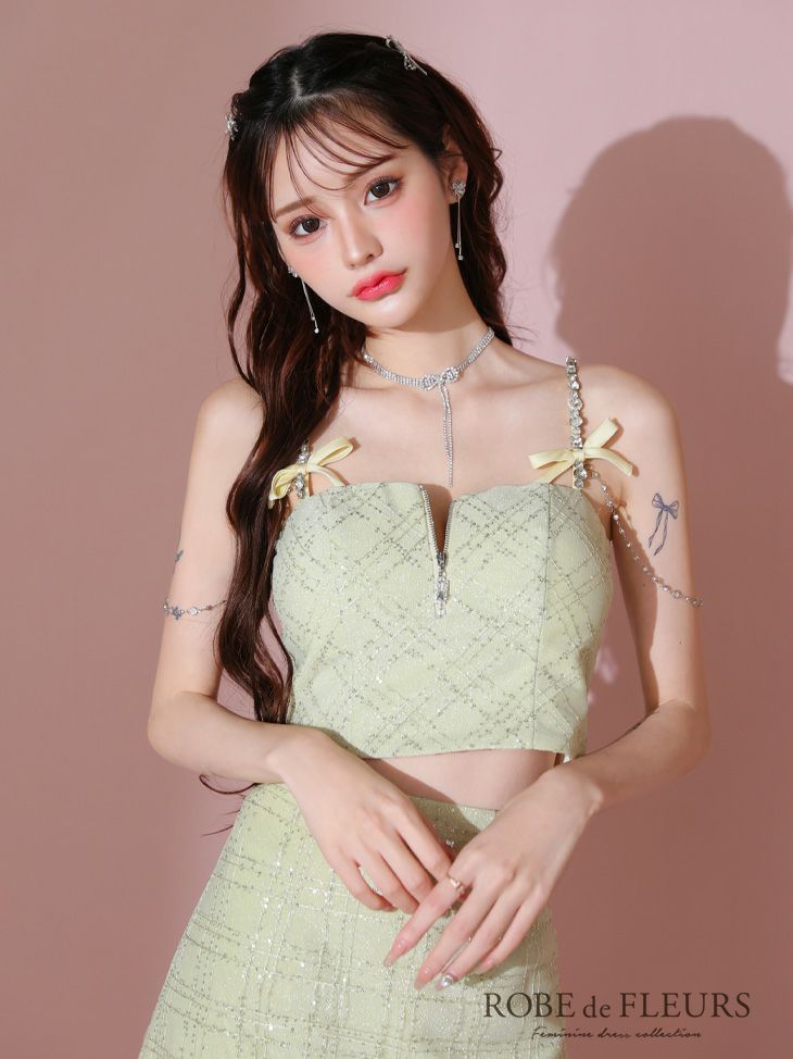 ROBE de FLEURS ローブドフルール スパンコール×刺繍レースセットアップキャミドレス fm3415