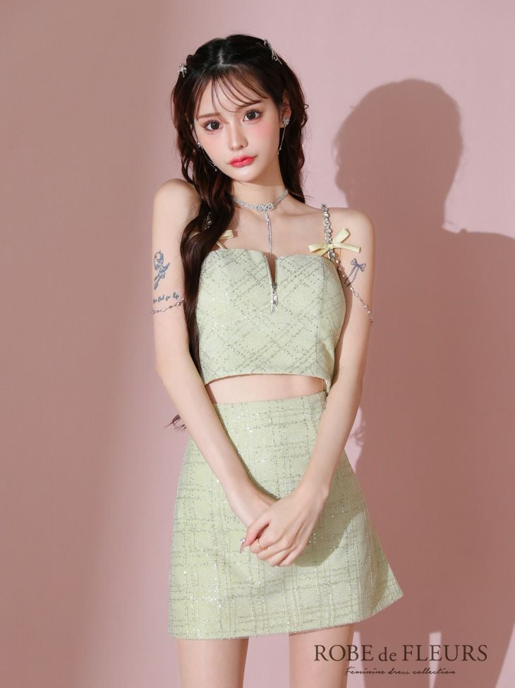 ROBE de FLEURS ローブドフルール スパンコール×刺繍レースセットアップキャミドレス fm3415