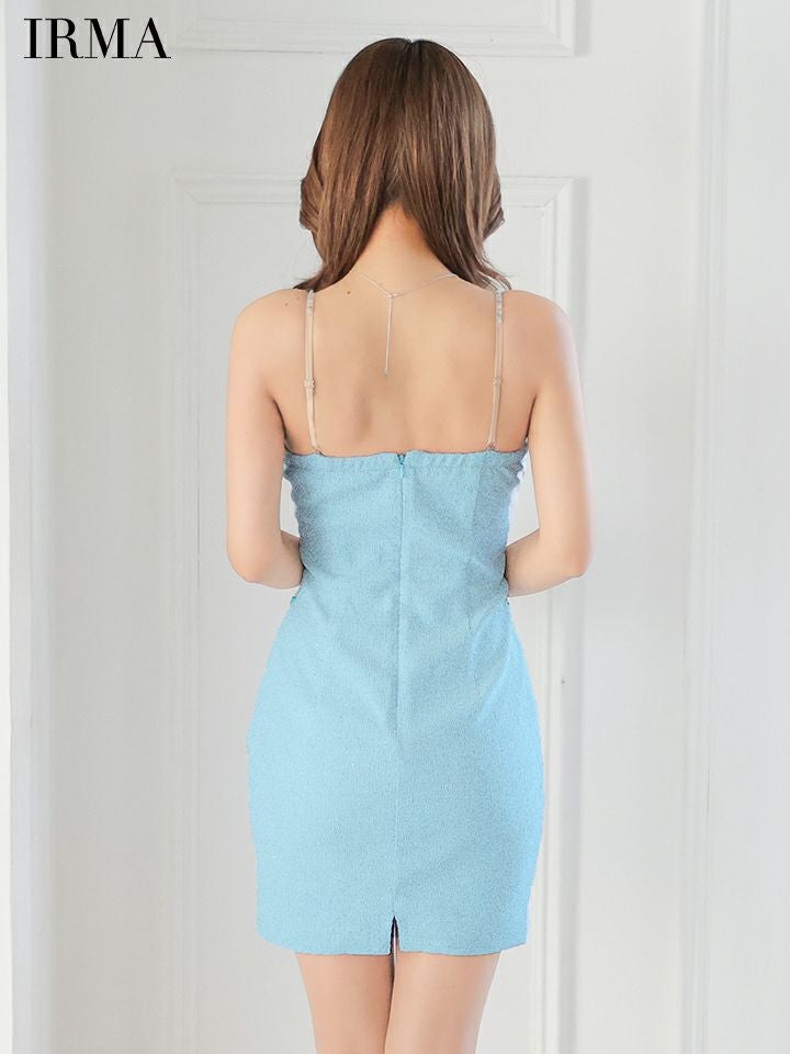 IRMA イルマ ラメニット/カットアウト/ビジュー刺繍/タイト ミニドレス ir51849-c