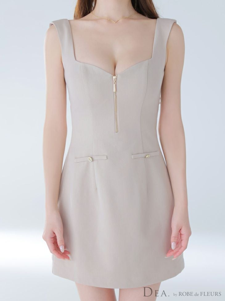 DEA. ディア バイ ローブドフルール ノースリーブバストジップシンプルミニキャバドレス de4211