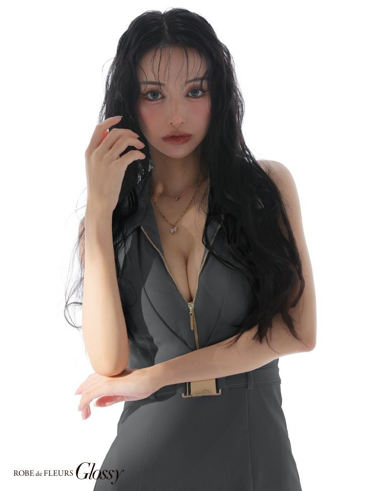 Glossy ローブドフルールグロッシー 襟付きレイヤードデザインフレアミニキャバドレス gl3937-c