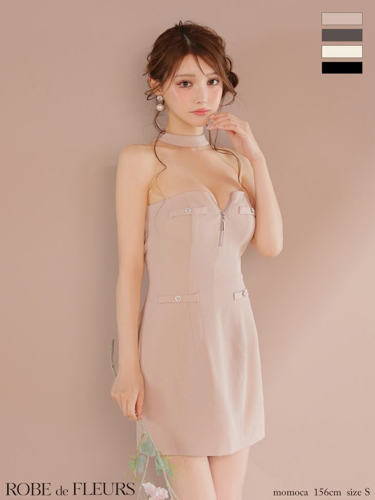 ROBE de FLEURS ローブドフルール 2wayネックリボンバストジップミニキャバドレス fm4111-c