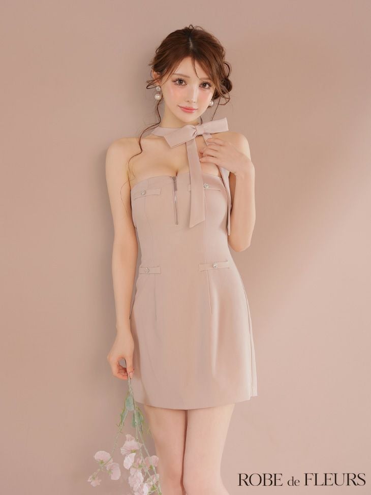 ROBE de FLEURS ローブドフルール 2wayネックリボンバストジップミニキャバドレス fm4111-c