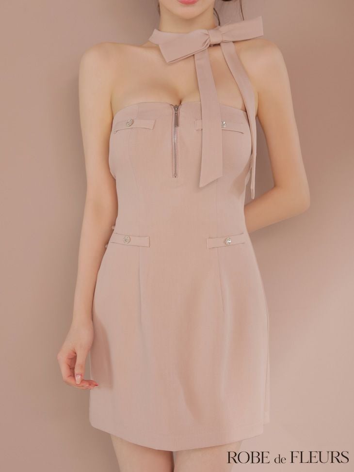 ROBE de FLEURS ローブドフルール 2wayネックリボンバストジップミニキャバドレス fm4111-c