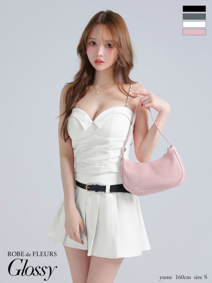 Glossy ローブドフルールグロッシー ベルト付きハートカットセットアッププリーツミニキャバドレス gl4219-c