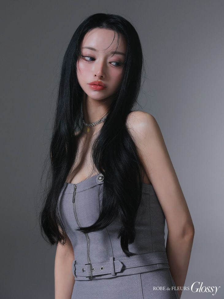 Glossy ローブドフルールグロッシー センタージップベルトセットアッププリーツミニキャバドレス gl3943-c