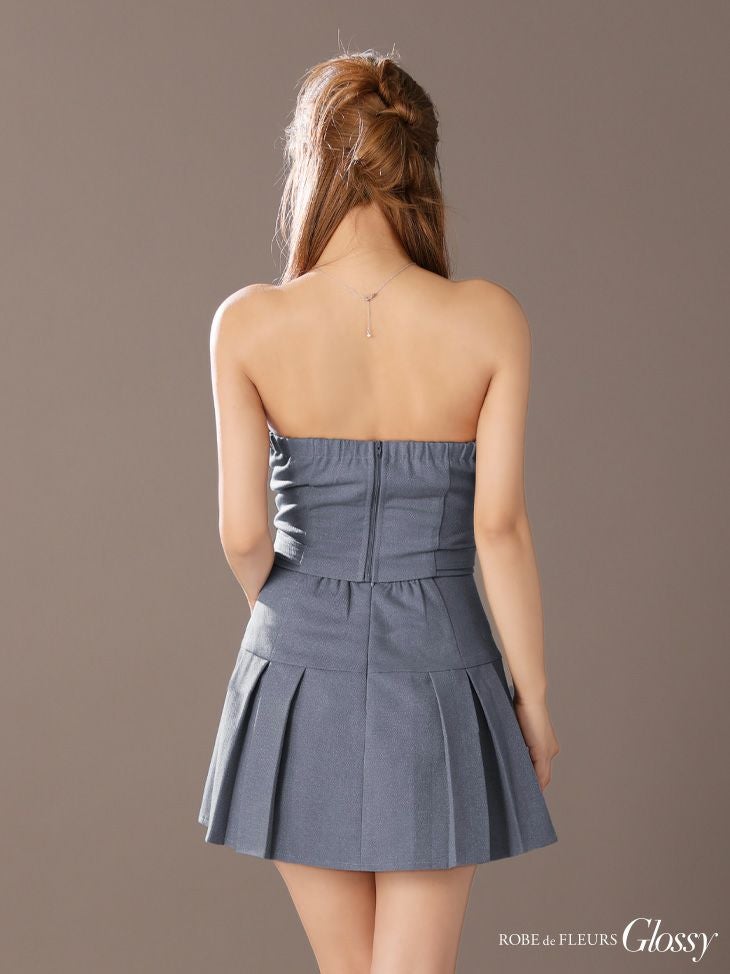 Glossy ローブドフルールグロッシー センタージップベルトセットアッププリーツミニキャバドレス gl3943-c