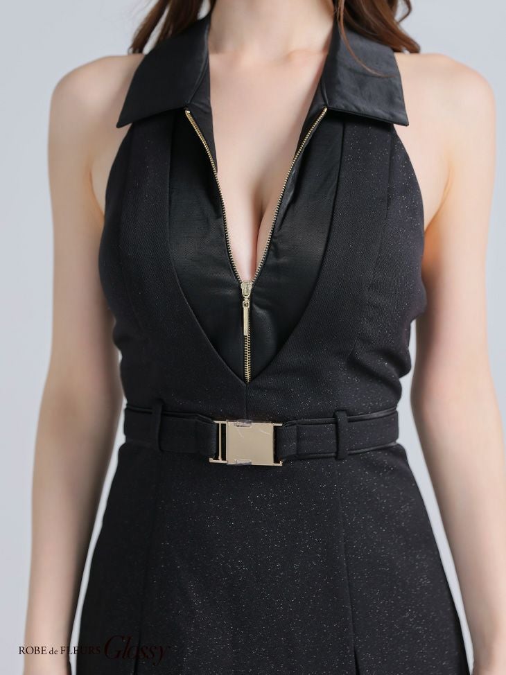 Glossy ローブドフルールグロッシー 襟付きレイヤードデザインフレアミニキャバドレス gl3937