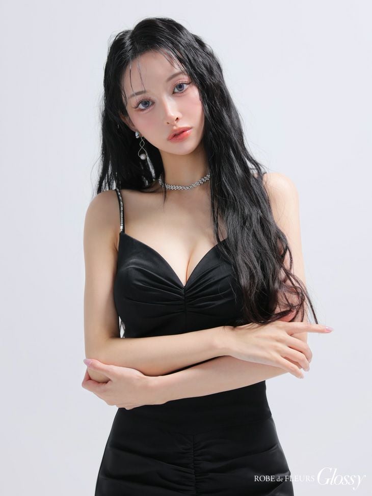 Glossy ローブドフルールグロッシー サテンレースマーメイドセットアップロングキャバドレス gl4110