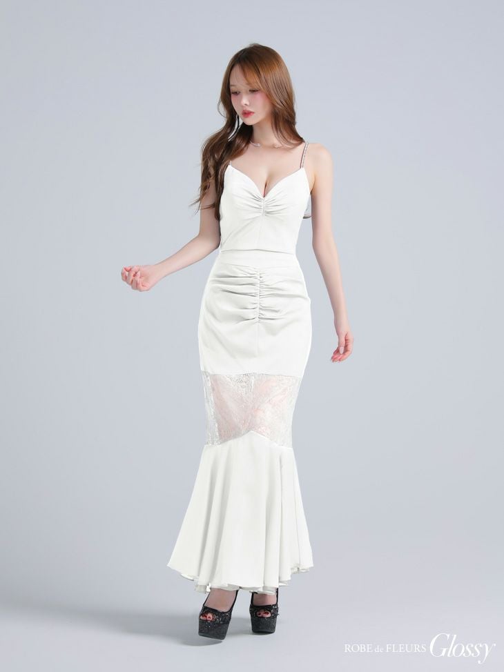 Glossy ローブドフルールグロッシー サテンレースマーメイドセットアップロングキャバドレス gl4110