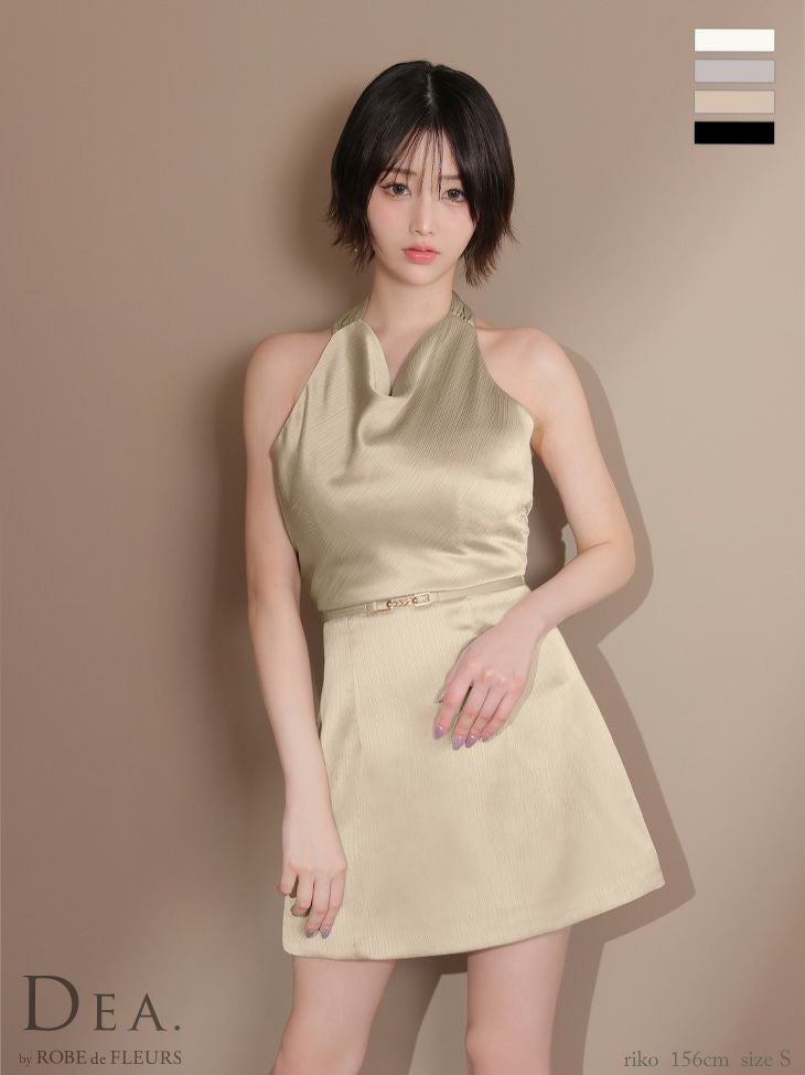 DEA. ディア バイ ローブドフルール サテンドレープホルターネックベルトミニキャバドレス de3376