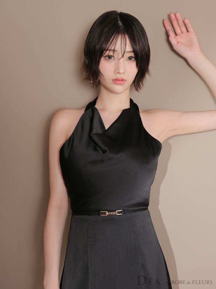 DEA. ディア バイ ローブドフルール サテンドレープホルターネックベルトミニキャバドレス de3376-c