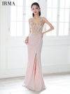 IRMA イルマ ビジュー/ヌードベース/スパンコール刺繍/変形スリット/タイト ロングドレス ir51857-c