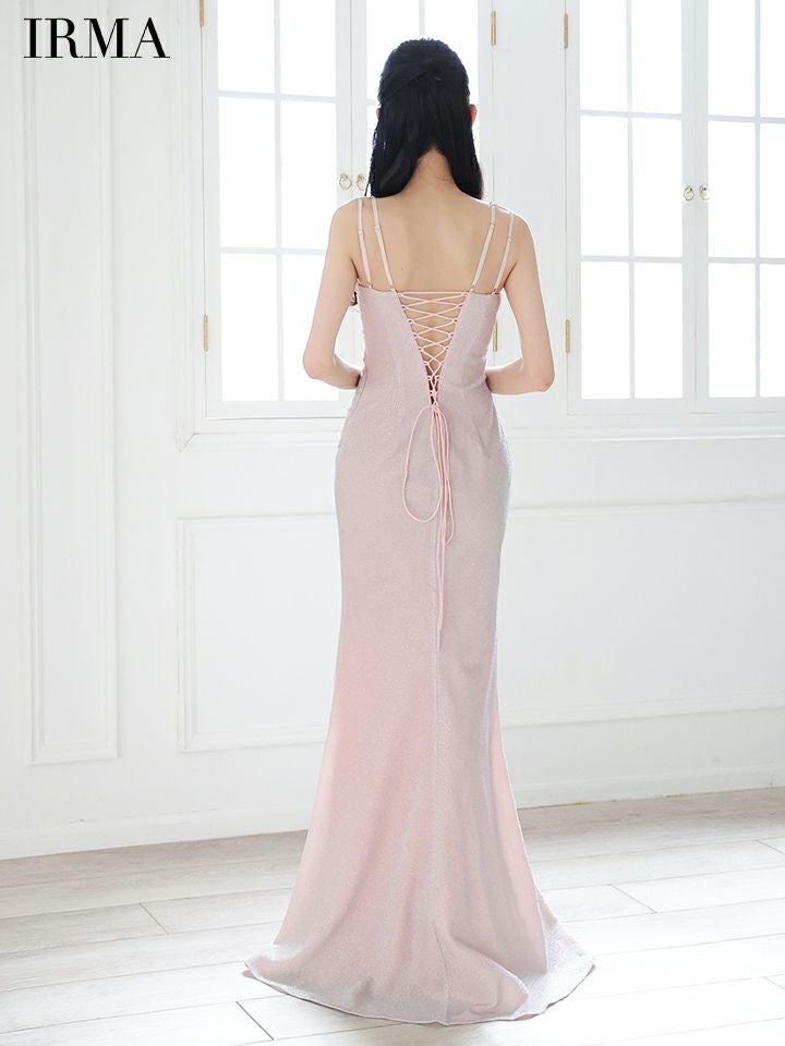 IRMA イルマ ビジュー/ヌードベース/スパンコール刺繍/変形スリット/タイト ロングドレス ir51857-c