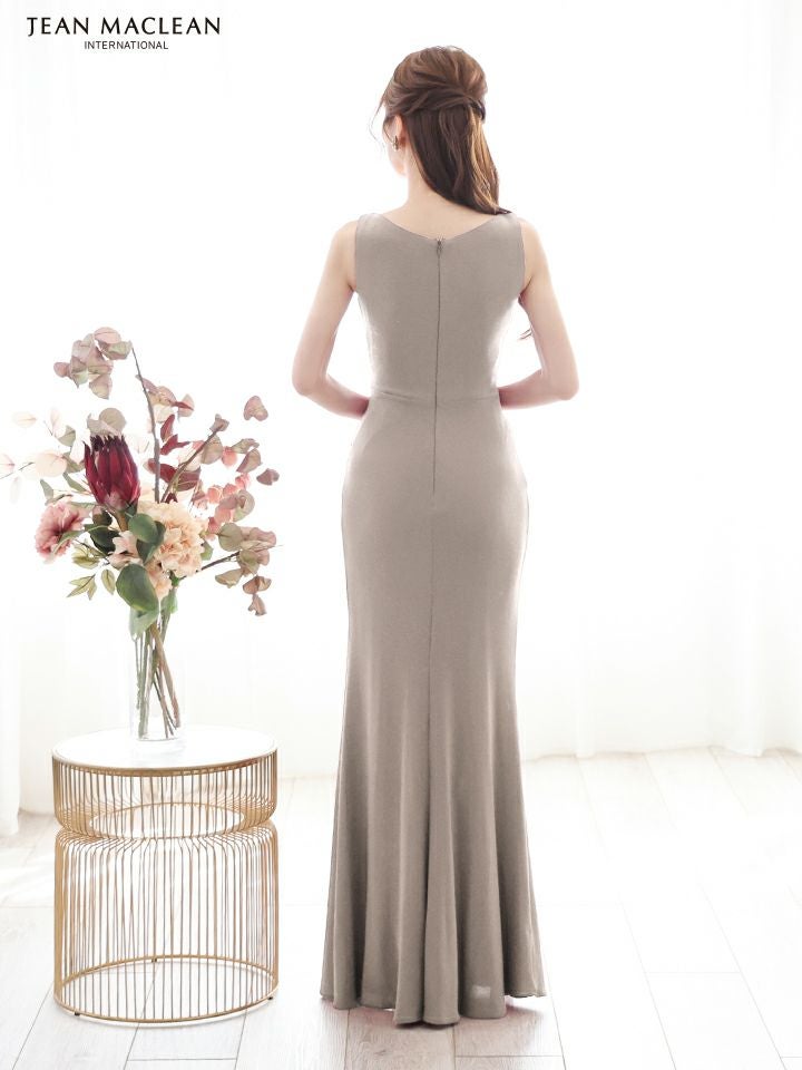 JEAN MACLEAN ジャンマクレーン ワンカラー/ラメニット/ウエストクロス/スリット入り/タイト/ロングドレス ja51861-c
