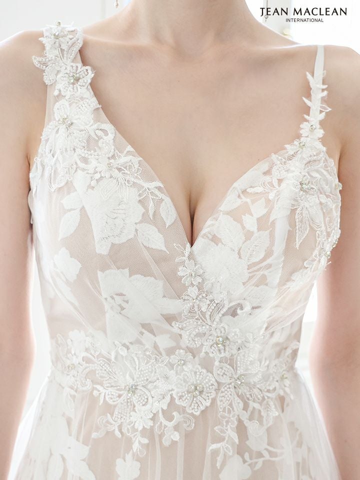 JEAN MACLEAN ジャンマクレーン フラワー総レース/ヌードベース/スリット入り/チュール/姫/ロングドレス ja51863-c