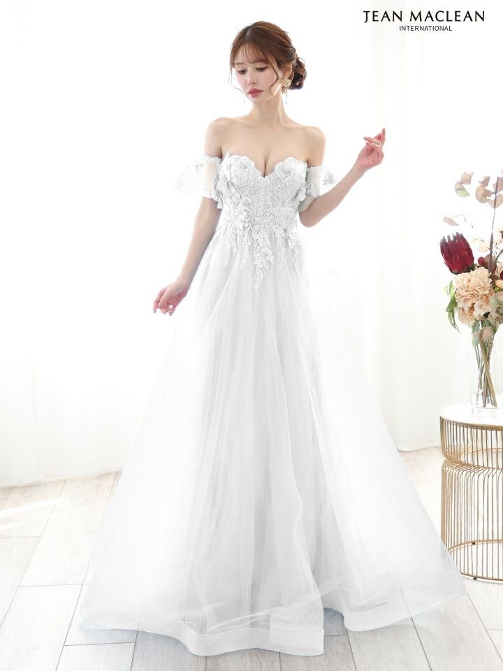 JEAN MACLEAN ジャンマクレーン 立体フラワーモチーフ/ビジュー刺繍/パフスリーブ付き/姫/ロングドレス ja51865-c