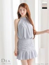 DEA. ディア バイ ローブドフルール ドットシフォンホルターネックフレアミニキャバドレス de3392-c