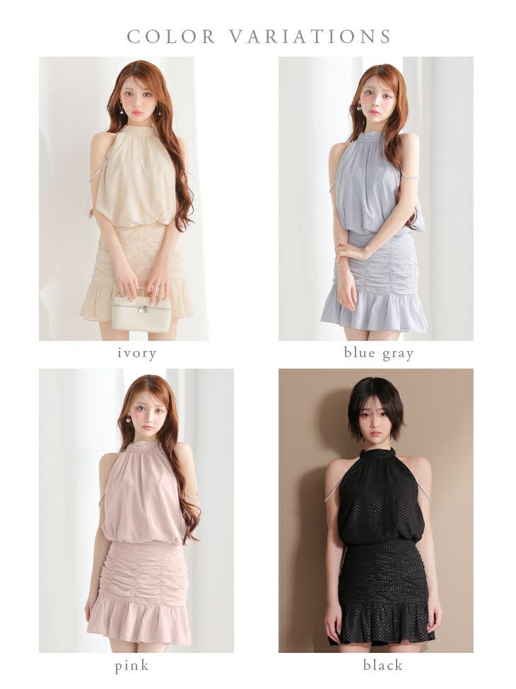 DEA. ディア バイ ローブドフルール ドットシフォンホルターネックフレアミニキャバドレス de3392-c