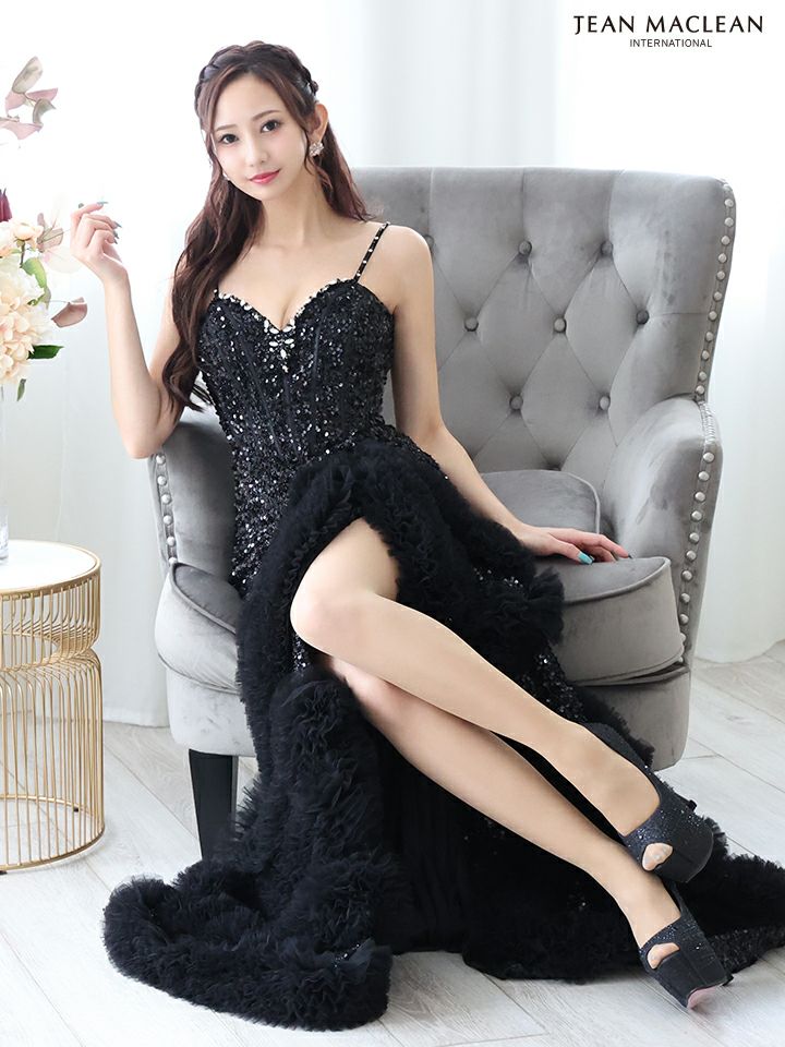  JEAN MACLEAN ジャンマクレーン スパンコール/ボリュームファー/マーメイド/スリット入り/タイト/ロングドレス ja41670-c