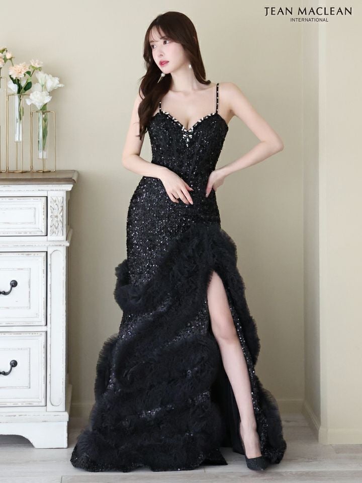  JEAN MACLEAN ジャンマクレーン スパンコール/ボリュームファー/マーメイド/スリット入り/タイト/ロングドレス ja41670-c
