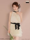 ROBE de FLEURS ローブドフルール ドットオーガンジーウエストリボンティアードフレアミニキャバドレス fm3396
