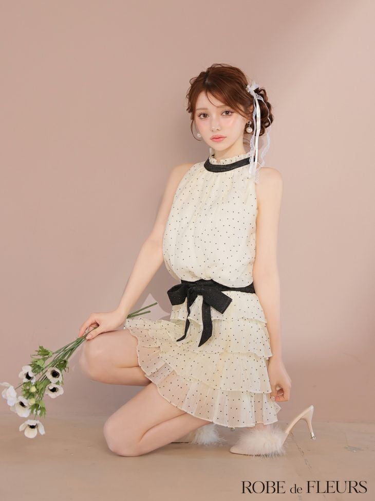 ROBE de FLEURS ローブドフルール ドットオーガンジーウエストリボン