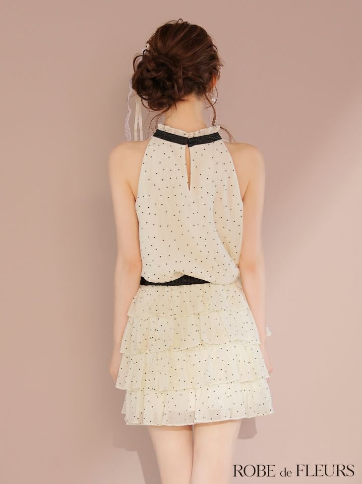 ROBE de FLEURS ローブドフルール ドットオーガンジーウエストリボンティアードフレアミニキャバドレス fm3396
