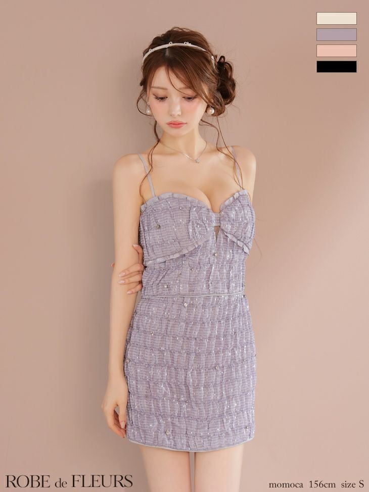 ROBE de FLEURS ローブドフルール スパンコールシフォンリボンセットアップミニキャバドレス fm3464-c