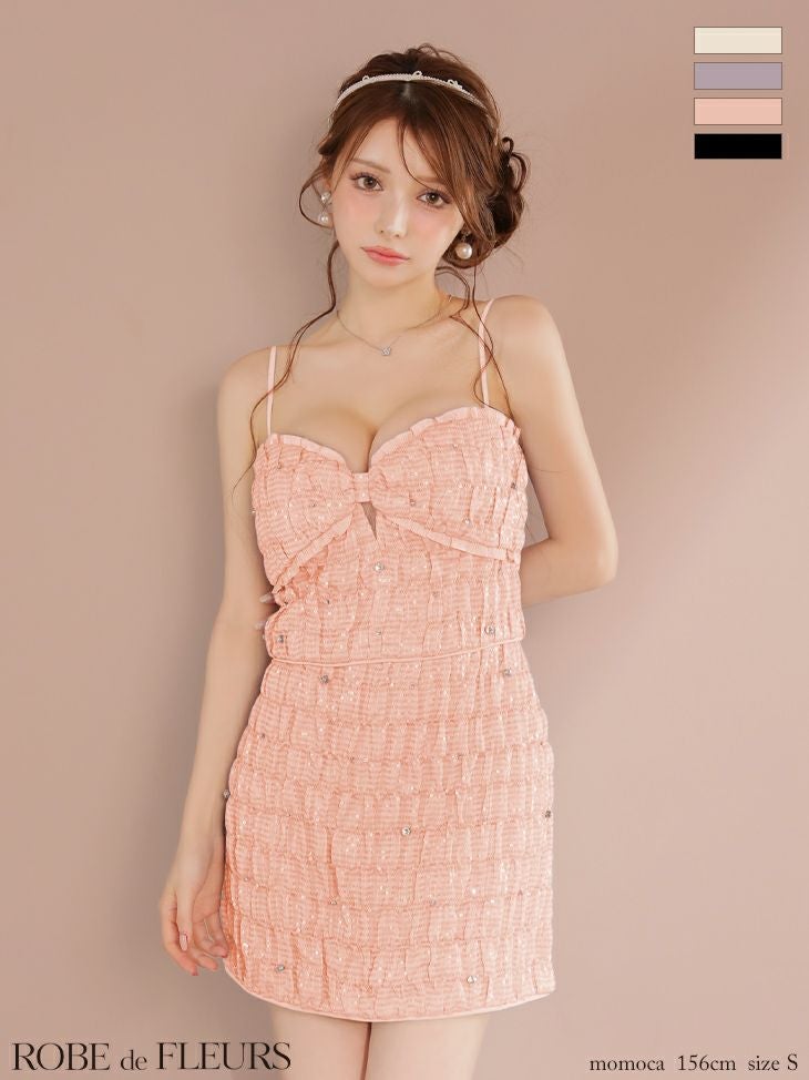 ROBE de FLEURS ローブドフルール スパンコールシフォンリボンセットアップミニキャバドレス fm3464-c