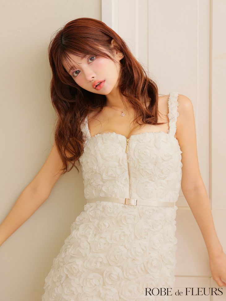 ROBE de FLEURS ローブドフルール ガーリーローズレースサテンミニキャバドレス fm4203-c