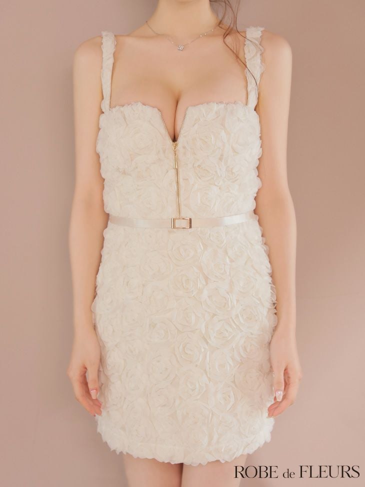 ROBE de FLEURS ローブドフルール ガーリーローズレースサテンミニキャバドレス fm4203-c