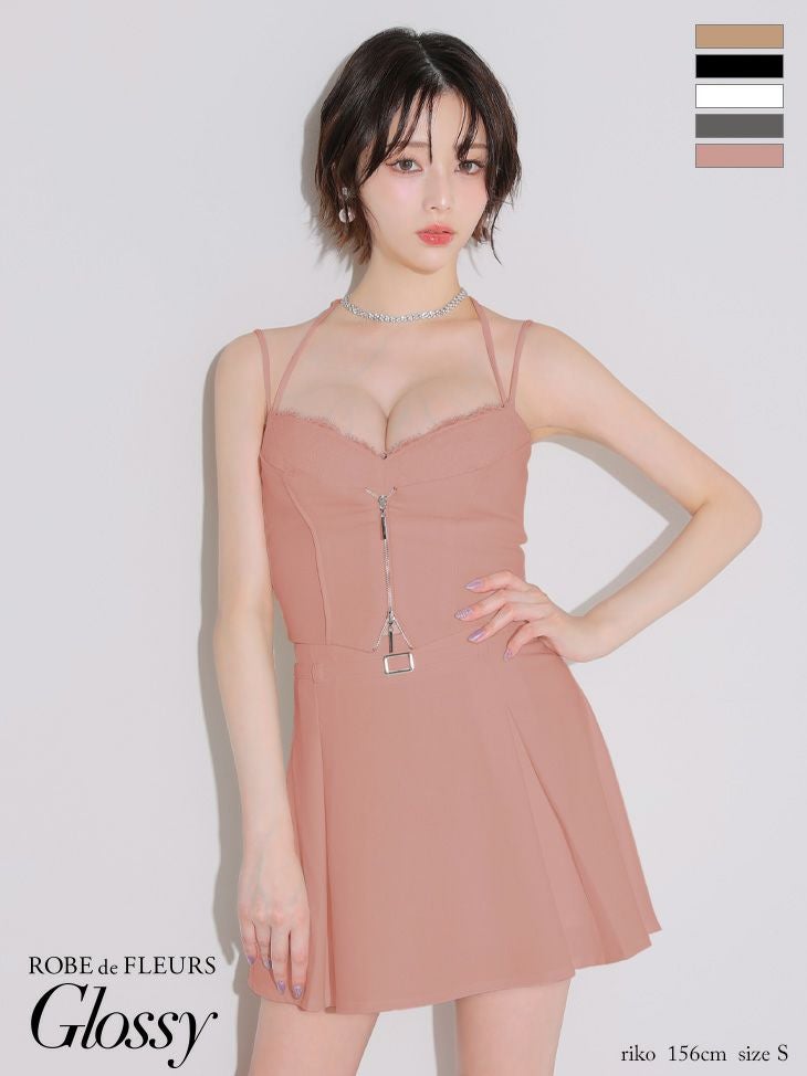 Glossy ローブドフルールグロッシー フロントレースセットアップフレアミニキャバドレス gl4120-c