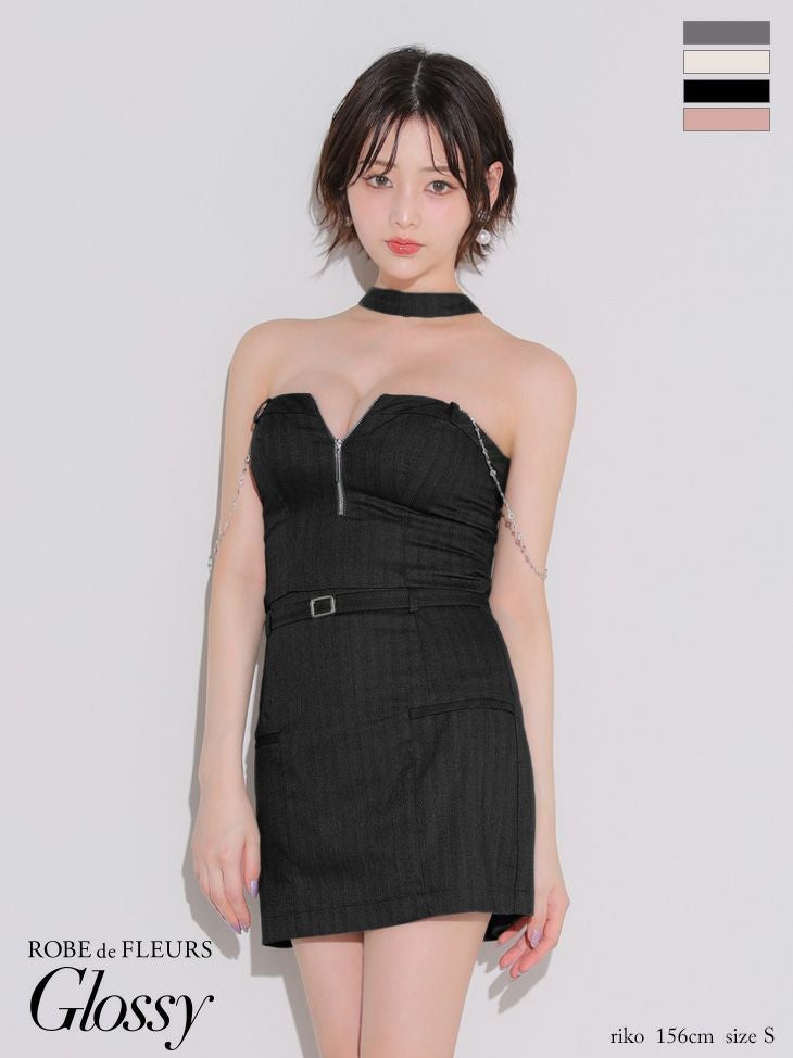 Glossy ローブドフルールグロッシー チョーカーデザインバストジップセットアップタイトミニキャバドレス gl4122-c