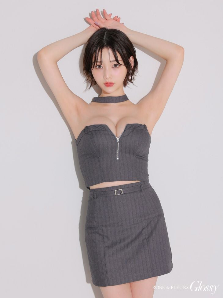 Glossy ローブドフルールグロッシー チョーカーデザインバストジップセットアップタイトミニキャバドレス gl4122-c