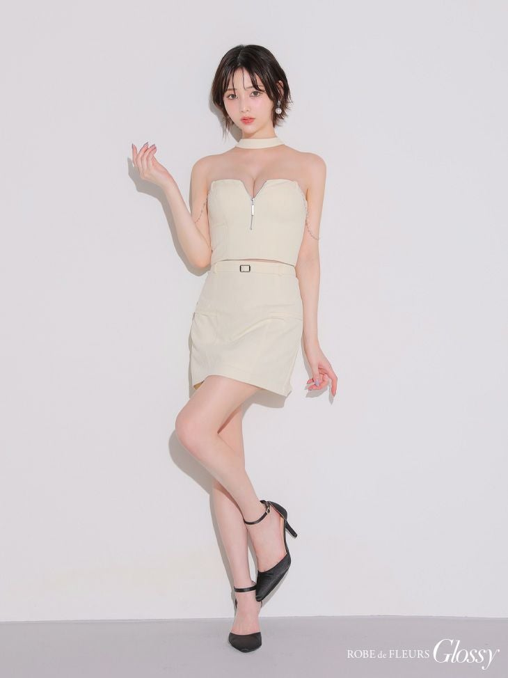 Glossy ローブドフルールグロッシー チョーカーデザインバストジップセットアップタイトミニキャバドレス gl4122-c