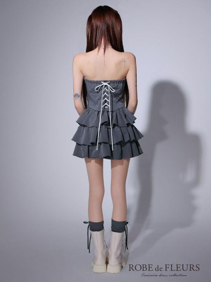 ROBE de FLEURS ローブドフルール ビッグリボンティアードフレアミニキャバドレス fm3769