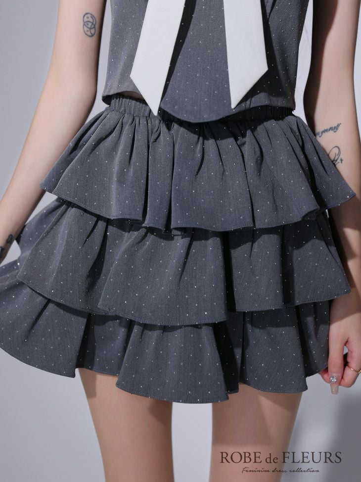 ROBE de FLEURS ローブドフルール ビッグリボンティアードフレアミニキャバドレス fm3769