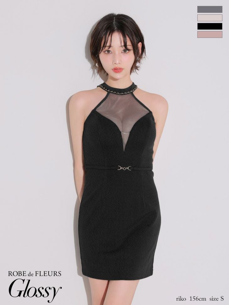 Glossy ローブドフルールグロッシー シアーバストホルターワッフルミニキャバドレス gl3942