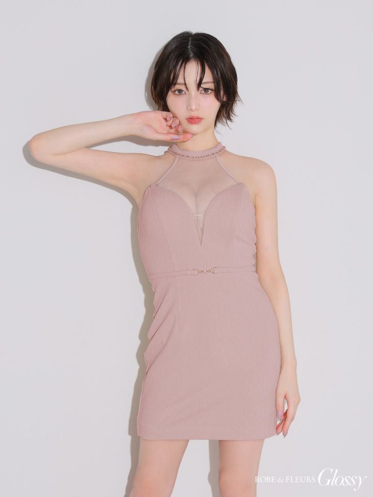 Glossy ローブドフルールグロッシー シアーバストホルターワッフルミニキャバドレス gl3942