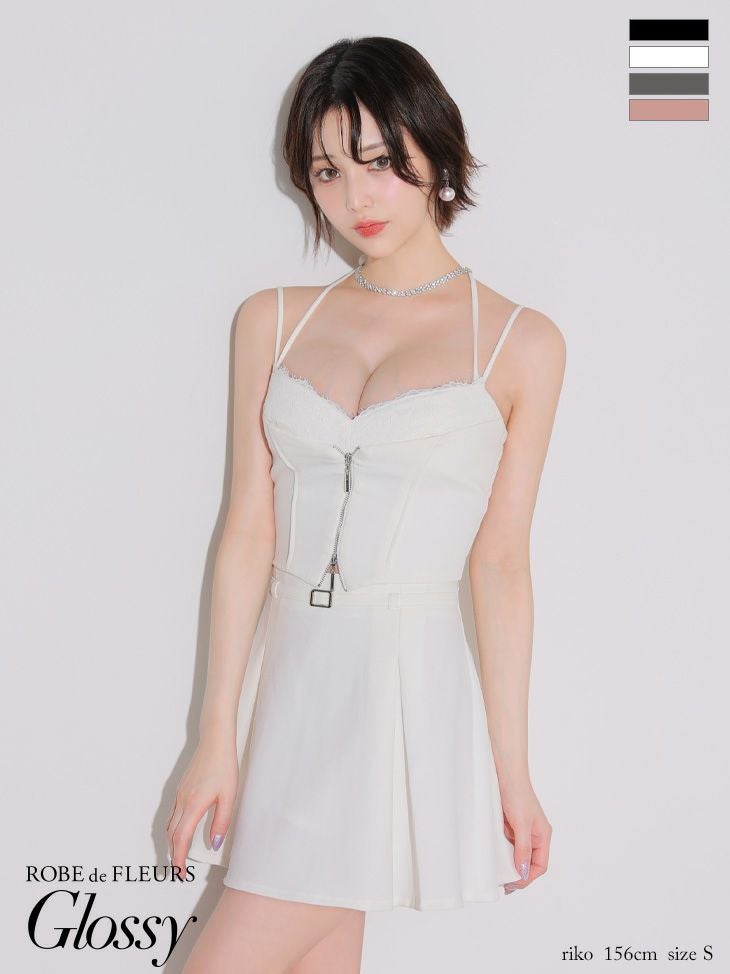 Glossy ローブドフルールグロッシー フロントレースセットアップフレアミニキャバドレス gl4120