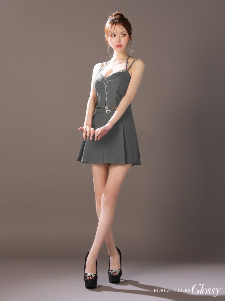 Glossy ローブドフルールグロッシー フロントレースセットアップフレアミニキャバドレス gl4120