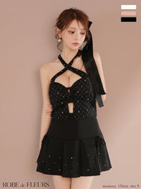 ROBE de FLEURS ローブドフルール クロスホルタービジューミニリボンセットアップキャバドレス fm4400