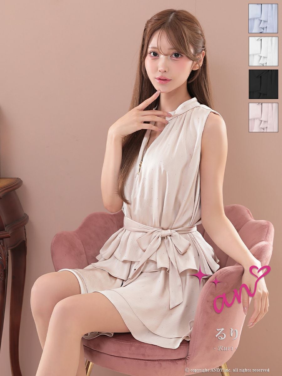ROBE de FLEURS ローブドフルール ブルー スプリングツイード×ビジュー