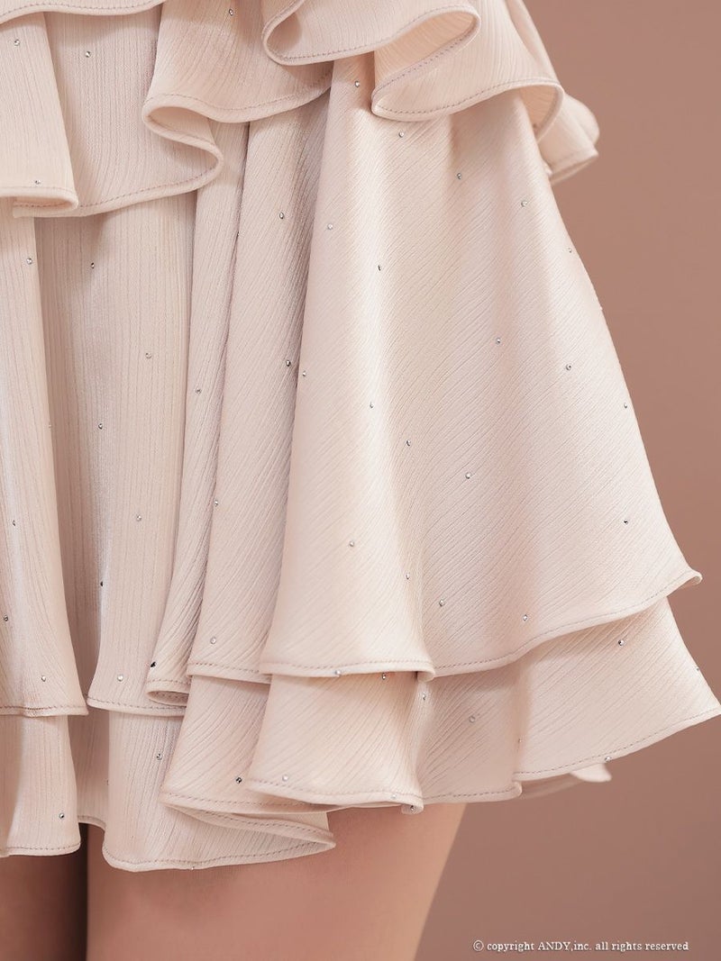 an アン ラメドット フロントジップ ウエストリボン ティアード フレア ミニドレス aoc-3946